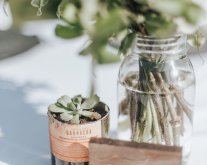 wedding centerpieces, vintage mason jars, succulents in repurposed wine bottles